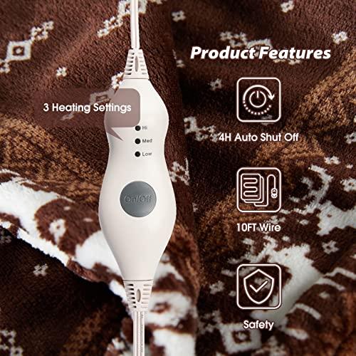 Tefici Electric Heated Blanket Throw,Super Cozy Soft Flannel 50" x 60" Heated